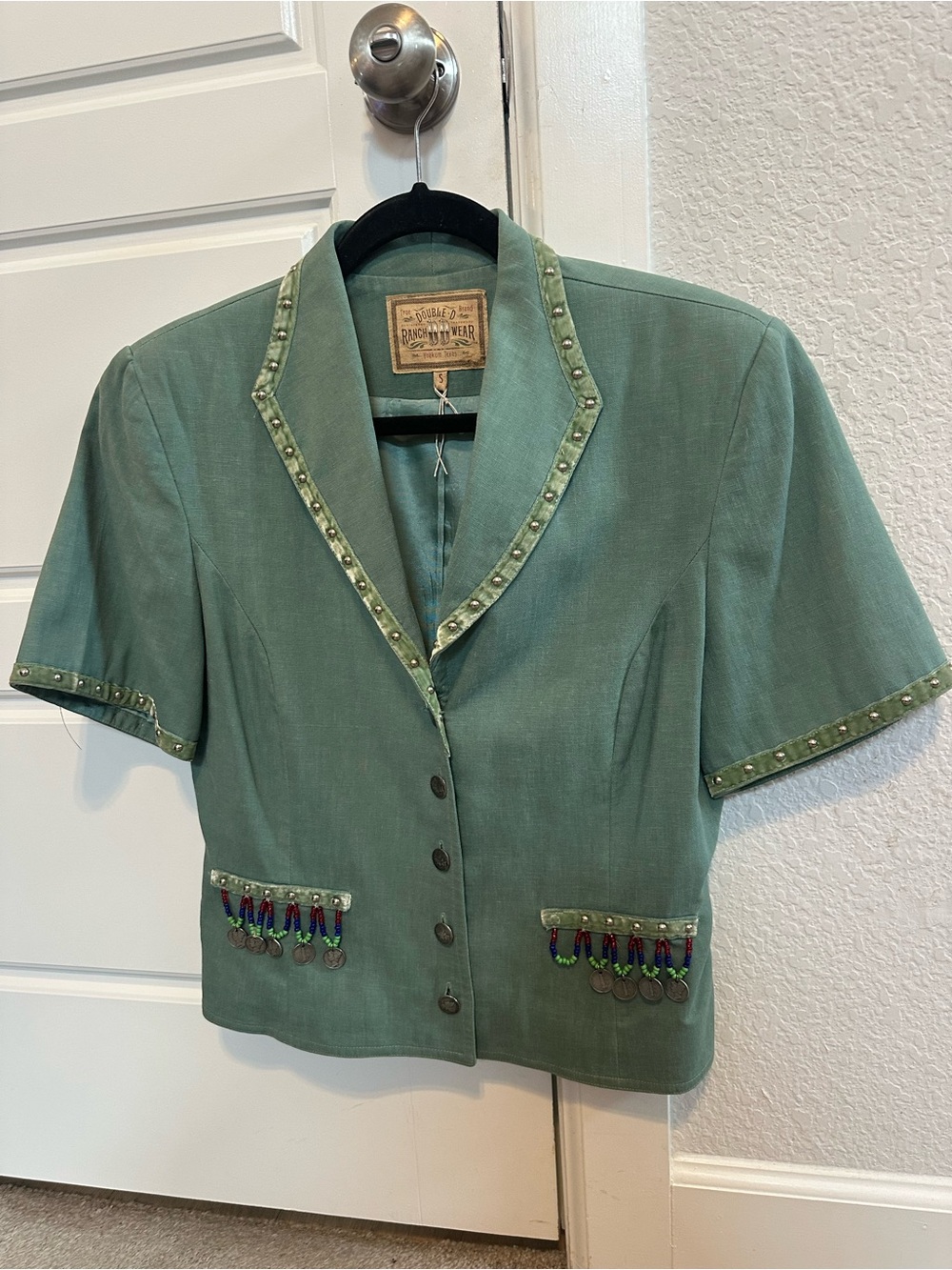 Vintage Double D Ranch Ranchwear Beaded Coin Trim Short Sleeve Jacket Small